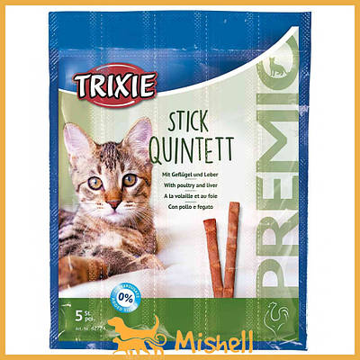 Ласощі Trixie Premio Quadro-Sticks для кішок, домашній птах і печінка, 5 шт
