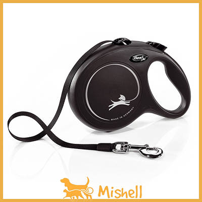 Повідець-рулетка Flexi New Classic для собак, зі стрічкою, розмір L 8 м/50 кг (чорна)