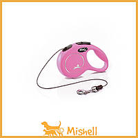 Поводок-рулетка Flexi New Classic для собак, с тросом, размер XS 3 м / 8 кг (чёрная) - | Ну купи :) | Розовый