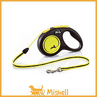 Поводок-рулетка Flexi New Neon для собак, с тросом, размер S 5 м/12 кг (желтый) - | Ну купи :) |
