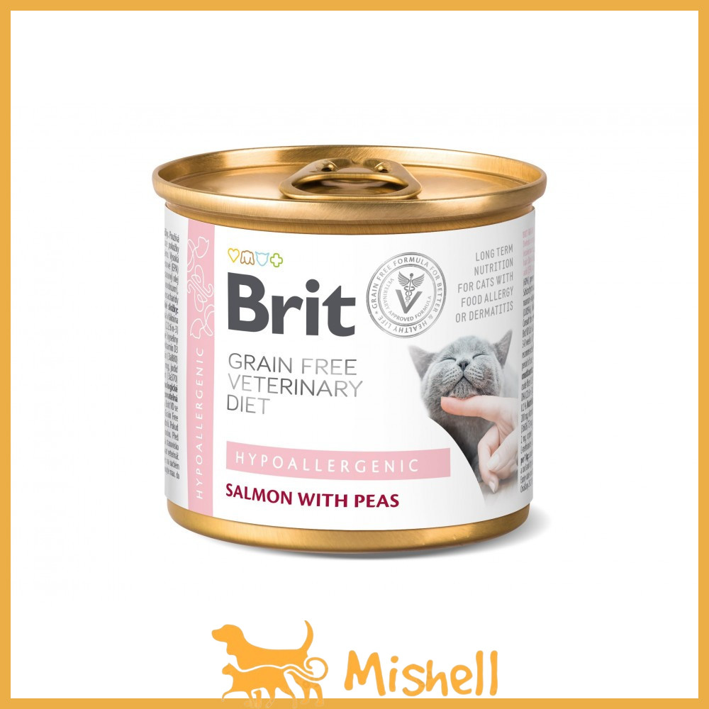 Вологий корм Brit GF VetDiet Hypoallergenic для кішок, з харчовою алергією та непереносимістю, з лососем, 200 г