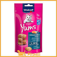 Подушечки Vitakraft Yums для кошек, лосось и Омега 3, 40 г - | Ну купи :) |