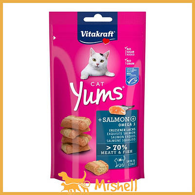 Подушечки Vitakraft Yums для кішок, лосось та Омега 3, 40 г