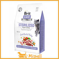 Сухой корм Brit Care Cat GF Sterilized Weight Control для стерилизованных кошек с избыточным весом, утка и -
