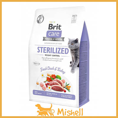 Сухий корм Brit Care Cat GF Sterilized Weight Control для стерилізованих кішок з надмірною вагою, качка та індичка, 400 г