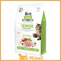 Сухой корм Brit Care Cat GF Senior Weight Control для пожилых кошек с избыточным весом, курица, 400 г -