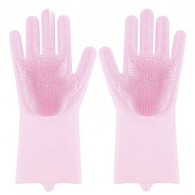 Силіконові рукавички Magic Silicone Gloves Pink для прибирання чистки миття посуду для будинку. Колір рожевий