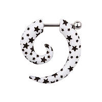 Обманка-расширитель Piercing с акриловой штангой белого цвета с черными звездочками в виде спирали 1.2х6х6