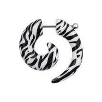 Обманка-расширитель Piercing с акриловой штангой белого цвета с черными полосками под зебру в виде спирали