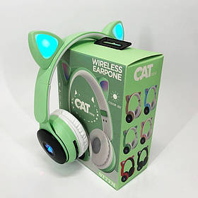 Бездротові навушники ST77 LED з котячими вушками, що світяться. Колір: зелений