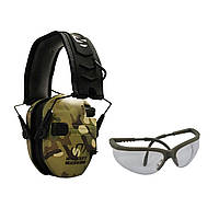 Комплект из активных тактических наушников Walker's Razor Slim MultiCam с защитными очками Walker's Crosshair,