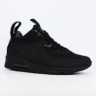 Кроссовки мужские зимние Nike Air Max 90 Mid черные термо / Найк аир макс 90 мид / найки термоносок