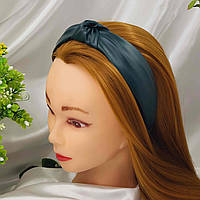 Ободок для волос чалма темно-зеленый из экокожи, обруч ручной работы на голову тюрбан 0701 т! +