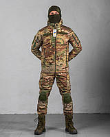 Тактический зимний костюм софтшел мультикам, зимняя военная форма мультикам с наколенниками