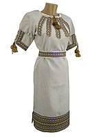 Украинское вышитое платье средней длины в комплекте с поясом большого размера Коричневий орнамент Код/Артикул