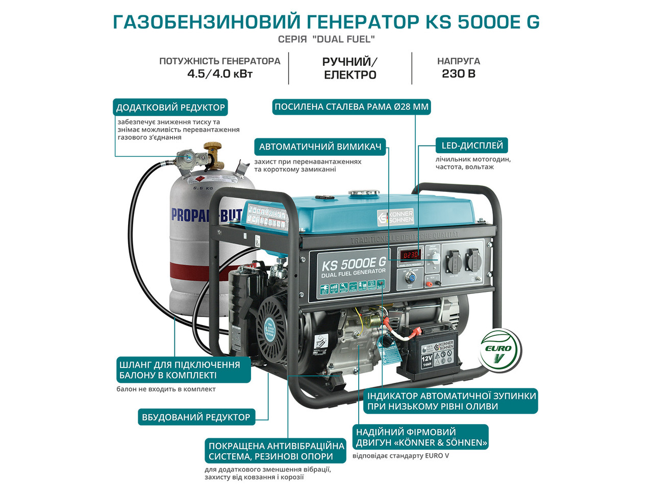 Газобензиновый генератор Konner&Sohnen KS 5000E G - фото 4 - id-p2069140663