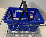 Кошик пластиковий купівельний 22 (20) л, кошик для покупок синього кольору, фото 3