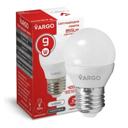 LED лампа VARGO G45 9W E27 855lm 6000K (V-117970)