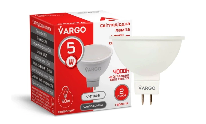 LED лампа VARGO MR16 5W 4000K (V-111146)