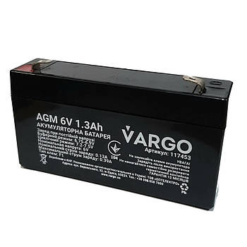 Cвинцево-кислотний акумулятор AGM VARGO 6V 1.3AH (V-117453) 98x25х53(56) мм