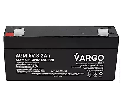 Cвинцево-кислотний акумулятор AGM VARGO 6V 3.2AH (V-117454) 134x34,5x60(65) мм