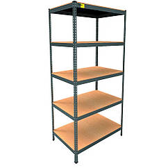 Металевий складський стелаж Emby Light Series (розмір 2100х900x600мм) 5 полиць ДСП до 100кг Чорний