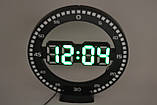 Електронний круглий LED-годинник DS-3668L з будильником і термометром (зелена підсвітка), фото 2