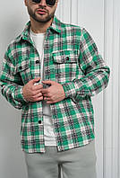 Теплая мужская рубашка оверсайз, Мужская байковая рубашка в зеленую клетку