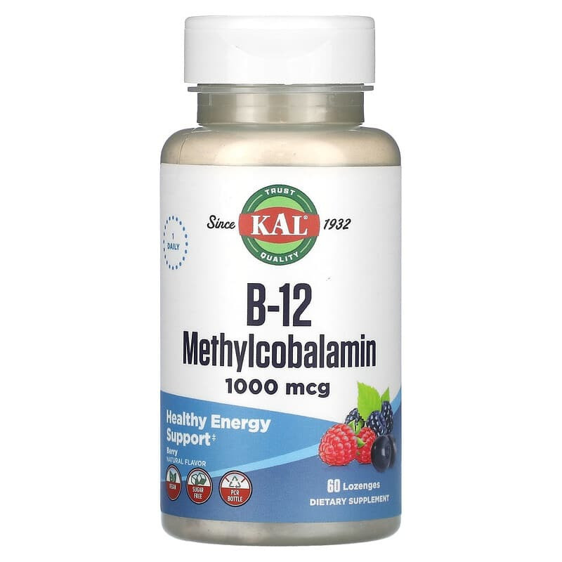 Вітамін B12 (метилкобаламін) KAL "B-12 Methylcobalamin" з ягідним смаком, 1000 мкг (60 пастилок), фото 1