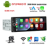 Автомагнитола 1 DIN Android D6021A экран 7 дюймов ОЗУ 2/64ГБ Wi Fi Bluetooth Gps CarPlay AndroidAuto + КАМЕРА