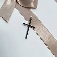 Срібний прямий хрестик Хрест із чорним камінням срібло 925 проби Родованное 991ф2 0.84г