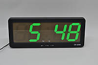 Электронные настольные LED часы CX 2258 с будильником и термометром (зеленая подсветка)