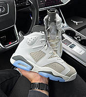 Мужские кроссовки Nike Air Jordan Retro 6 White Sky Найк Джордан Ретро 6 белые кожаные демисезон