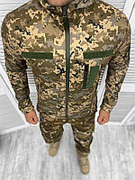 Мужская зимняя куртка пиксель на флисе софтшел с липучками под шевроны для армии Ukraine