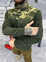 Чоловіча зимова фліска олива + піксель з липучками під шеврони для армії Ukraine