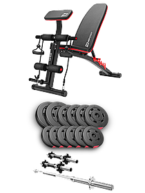 Набір Hop-Sport Premium 38 кг з лавою, штангами та гантелями для дому зі змінними дисками