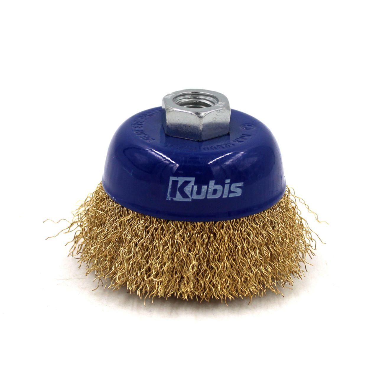 Щітка крацювання чашкова для УШМ 85мм Kubis рифлений латуйований дріт (07-06-0085)