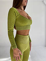 Жіночий спортивний костюм лосини безшовні з пушап і рашгард комплект для спорту, фітнесу, йоги та відпочинку, зелений