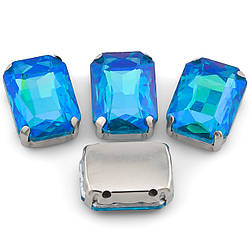 Стрази в оправі пришивні Прямокутник 8х10 мм Блакитний АВ 10 шт.