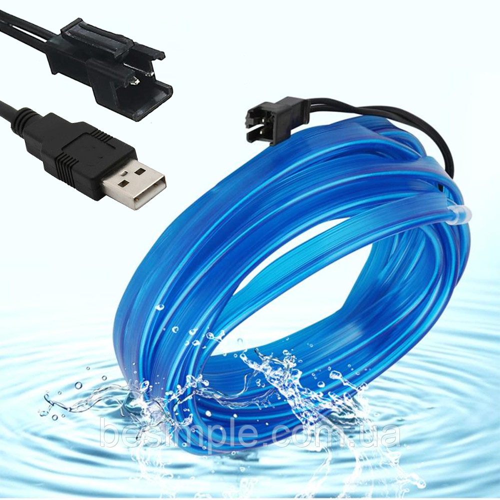 Світлодіодна неонова стрічка для салону авто 3м, USB, Синя / Підсвічування для автомобіля / Діодна стрічка