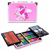 Художній набір для малювання 145 предметів в алюмінієвому валізці  Рожевий