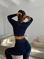 Женский бесшовный спортивный костюм лосины с пушап и рашгард комплект для спорта фитнеса, йоги и отдыха чорный M