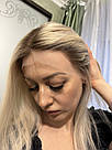 Перука з натурального волосся блонд з імітацією шкіри голови, з затемненими коренями, фото 2