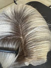 Перука з натурального волосся блонд з імітацією шкіри голови, з затемненими коренями, фото 5