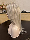 Перука з натурального волосся блонд з імітацією шкіри голови, з затемненими коренями, фото 6