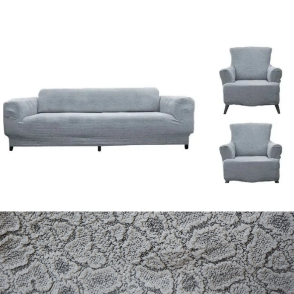 Жакардові чохли на дивани та крісла без спідниці стильні, чохли на тримісний диван та крісла турецькі Сірий, фото 1