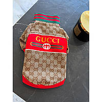 Брендовая джинсовая куртка для собак GUCCI на змейке под горло с красной надписью на спинке, коричневая