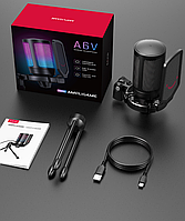 Микрофон конденсаторный FIFINE AMPLIGAME A6V игровой, с RGB-подсветкой для ПК, PS4, PS5 Черный SBB