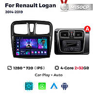 Штатная магнитола Renault Logan (L52/K52) (2012-2019) M160 (2/32 Гб), HD (1280x720) QLED, GPS + CarPlay