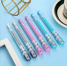 Ручка гелева 1206 Шприц-вакцина, синя, фото 4